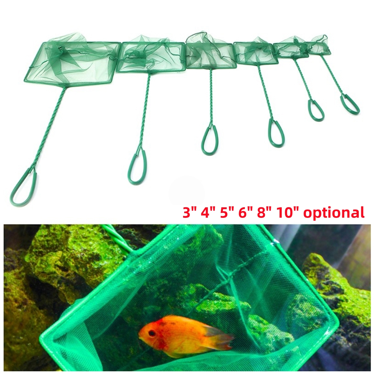 Aquarium Fish Net Small - 3~10 Inch Portable Nylon Green Fish