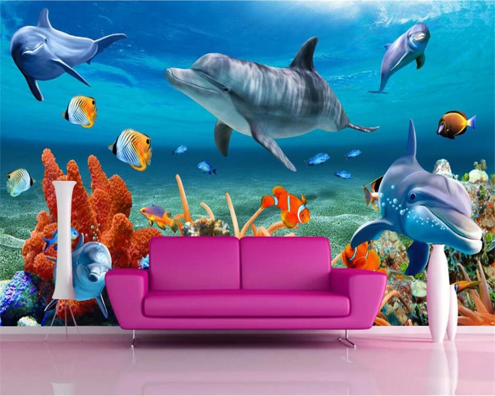 Aquarium Fish Live Wallpaper - 3DBEIBEHANG Custom 3D wallpaper underwater dolphin
