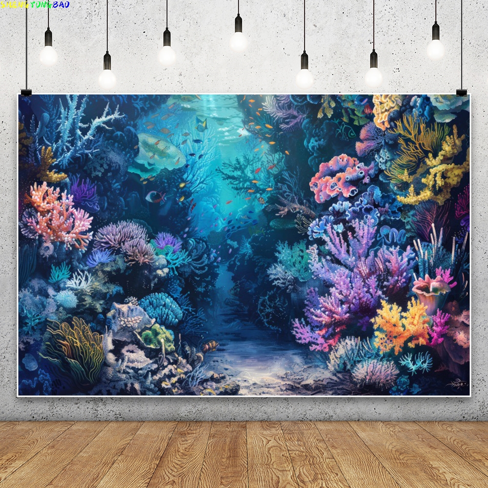Blue Underwater World Backdrop - đánh giá và giá Aquarium Fish World
